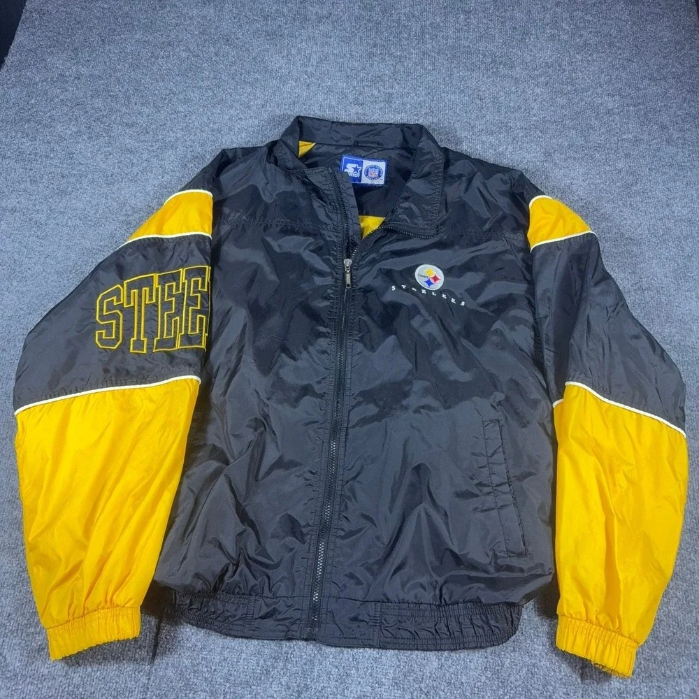 Vintage Starter NFL Pittsburgh Steelers Windbreaker Jacket Black Yellow Mens 2XL